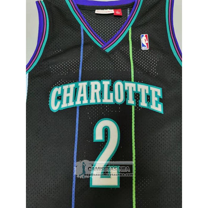 Camiseta Charlotte Hornets Larry Johnson NO 2 Mitchell & Ness 1992-93 Negro